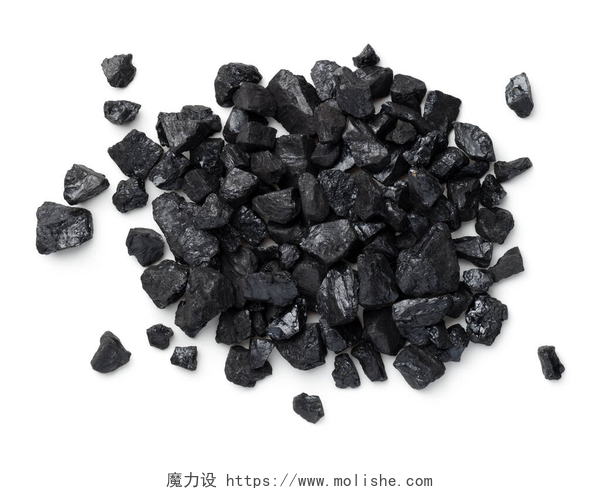 白色背景上的黑色煤堆白色背景下孤立的黑煤桩